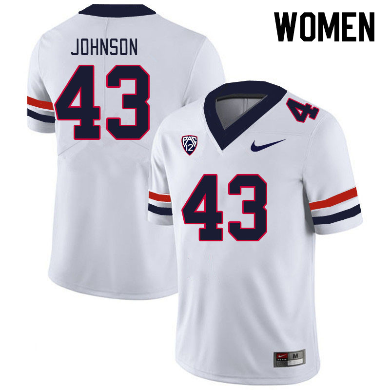 Women #43 Dalton Johnson Arizona Wildcats College Football Jerseys Stitched-White - Click Image to Close